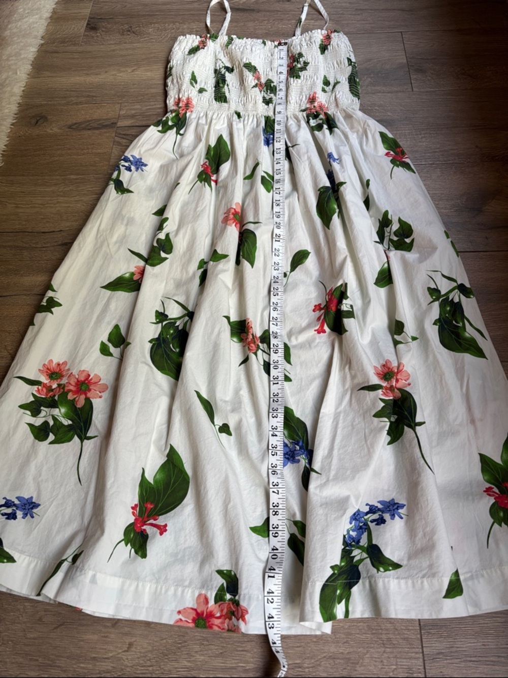 SCOO Floral Smocked Midi Dress Women’s Large White 100% Cotton Cottagecore - Picture 11 of 12